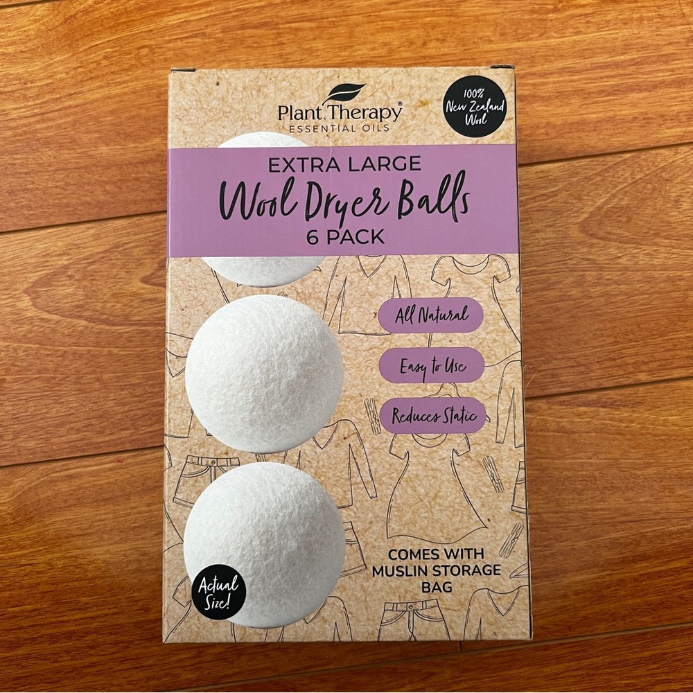 NWT Plant Therapy Extra Large Wool Dryer Balls 6 Pack w Muslim Storage Bag